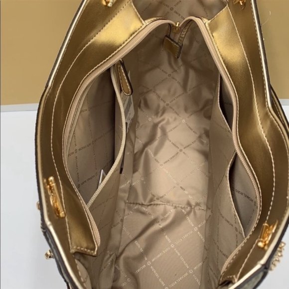 Michael Kors Large X Chain Sholder Tote & Large Double Zip Wallet Pale Gold - Picture 8 of 16